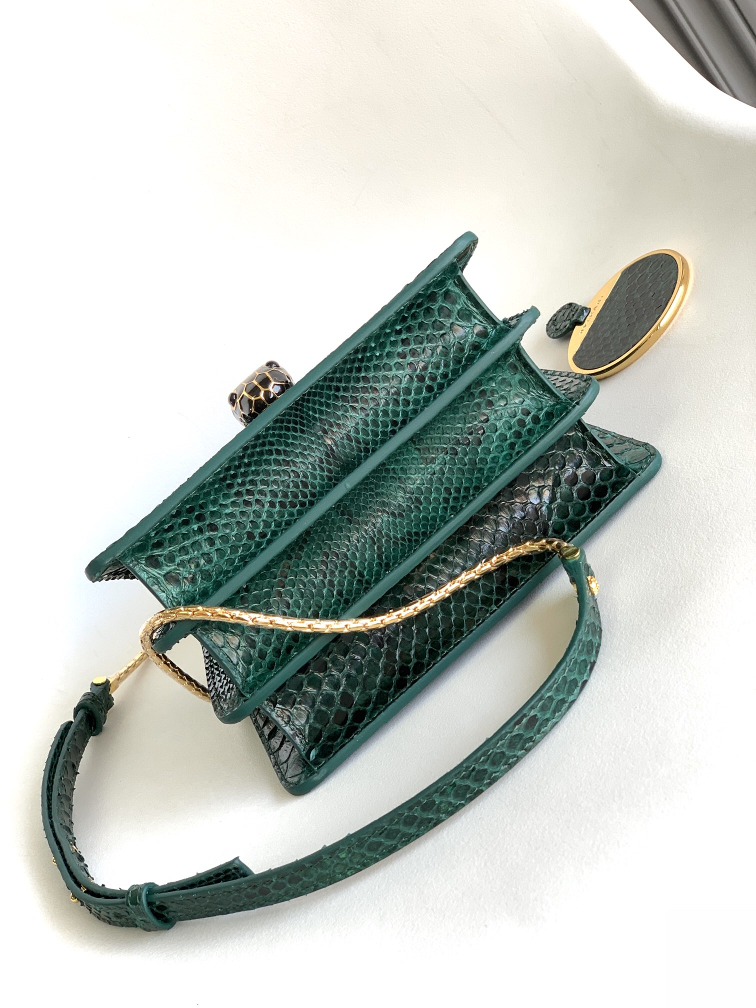 Bvlgari Serpenti Forever Mini Top Handle in Green Python Skin